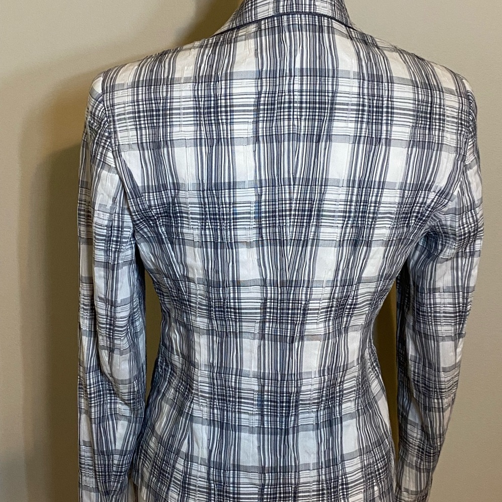 Gerry Weber Classic Tailored Black Quiet Luxury White Plaid Blazer Preppy Size 6 - Picture 4 of 8